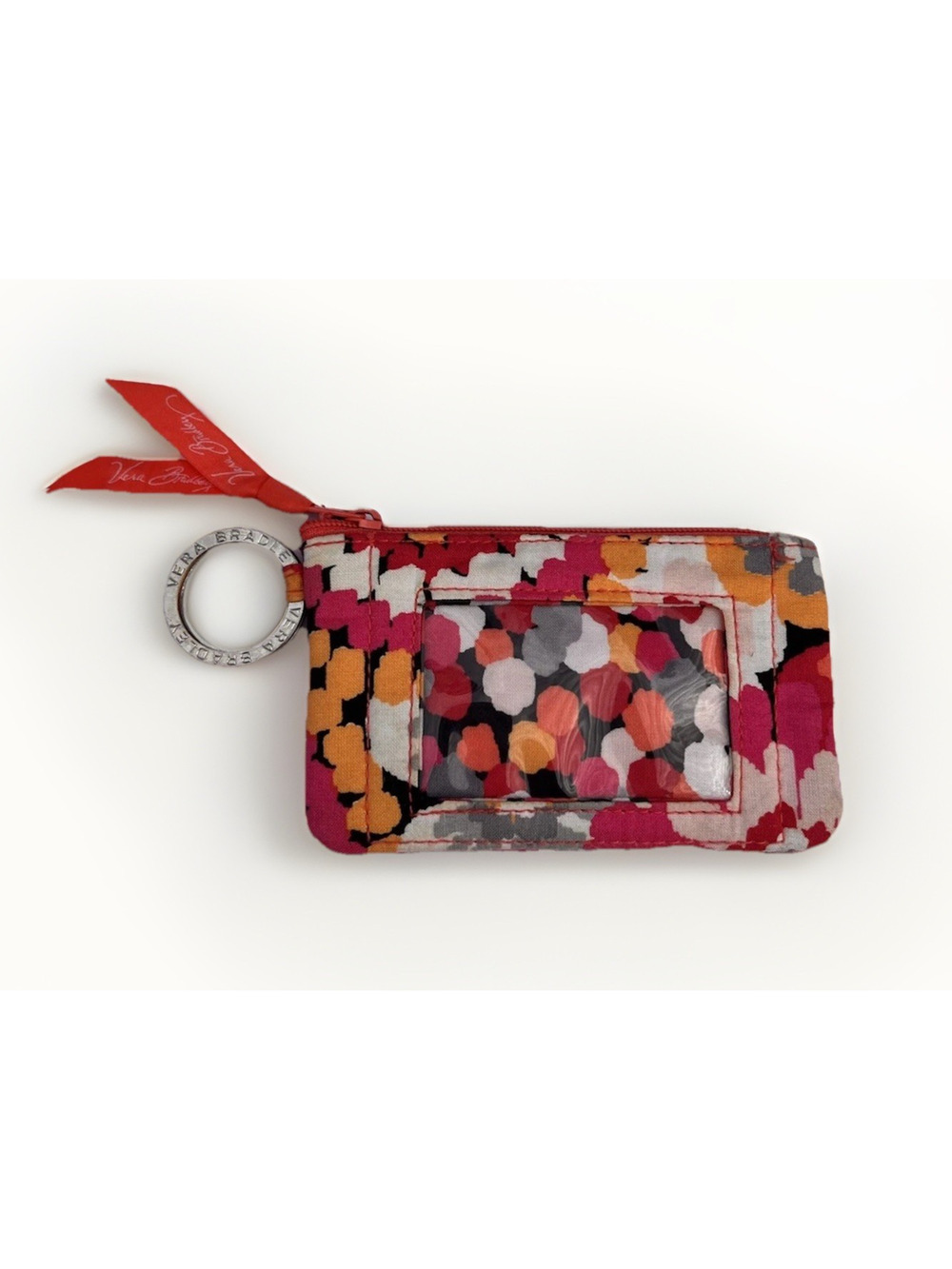 Vera Bradley Pixie Blooms Zip ID Key Card Wallet Watercolor Pink Peach Floral